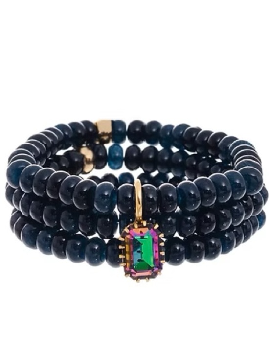 Tova Jewelry - Dark Blue Beaded Wrap Bracelet with Multicolor Gem Charm